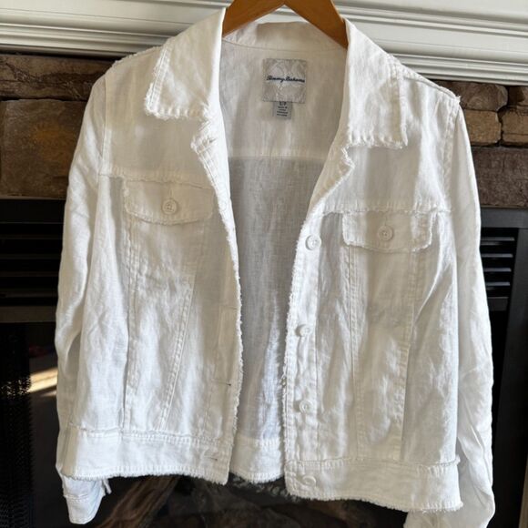 Tommy Bahama Two Palms Linen Jacket White Raw Edge Summer Coastal Timeless Small - Picture 5 of 16